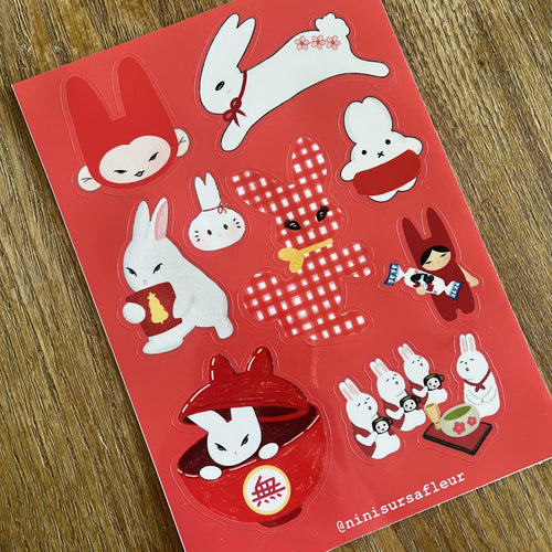 Planche de stickers - lapins rouge