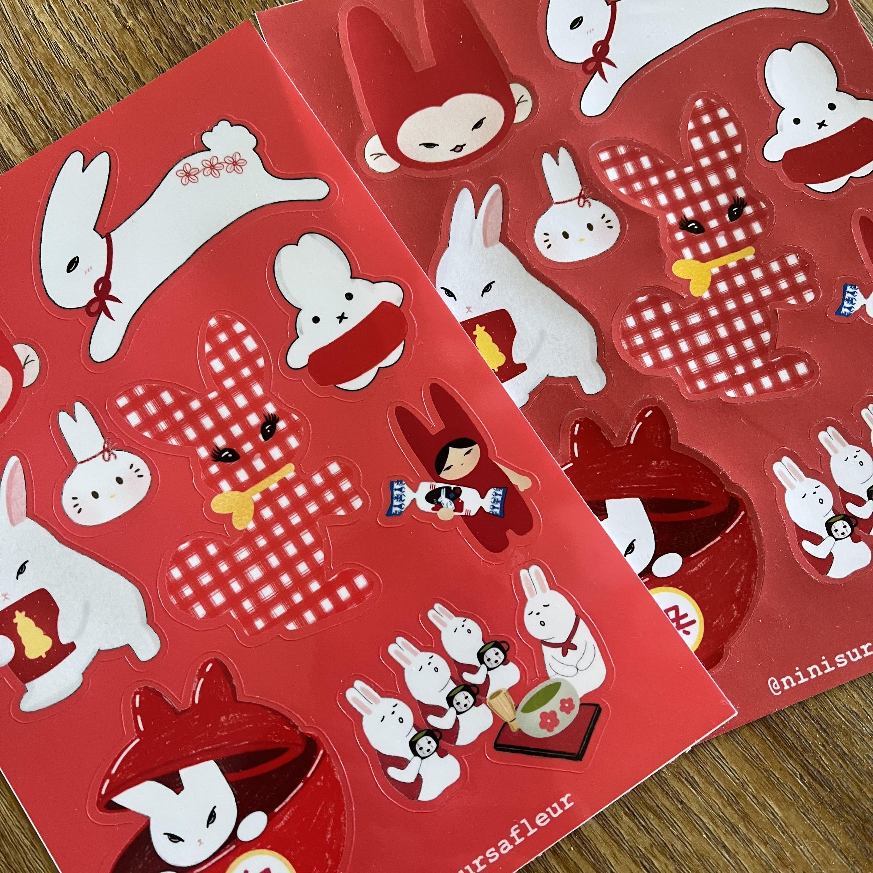 Planche de stickers - lapins rouge