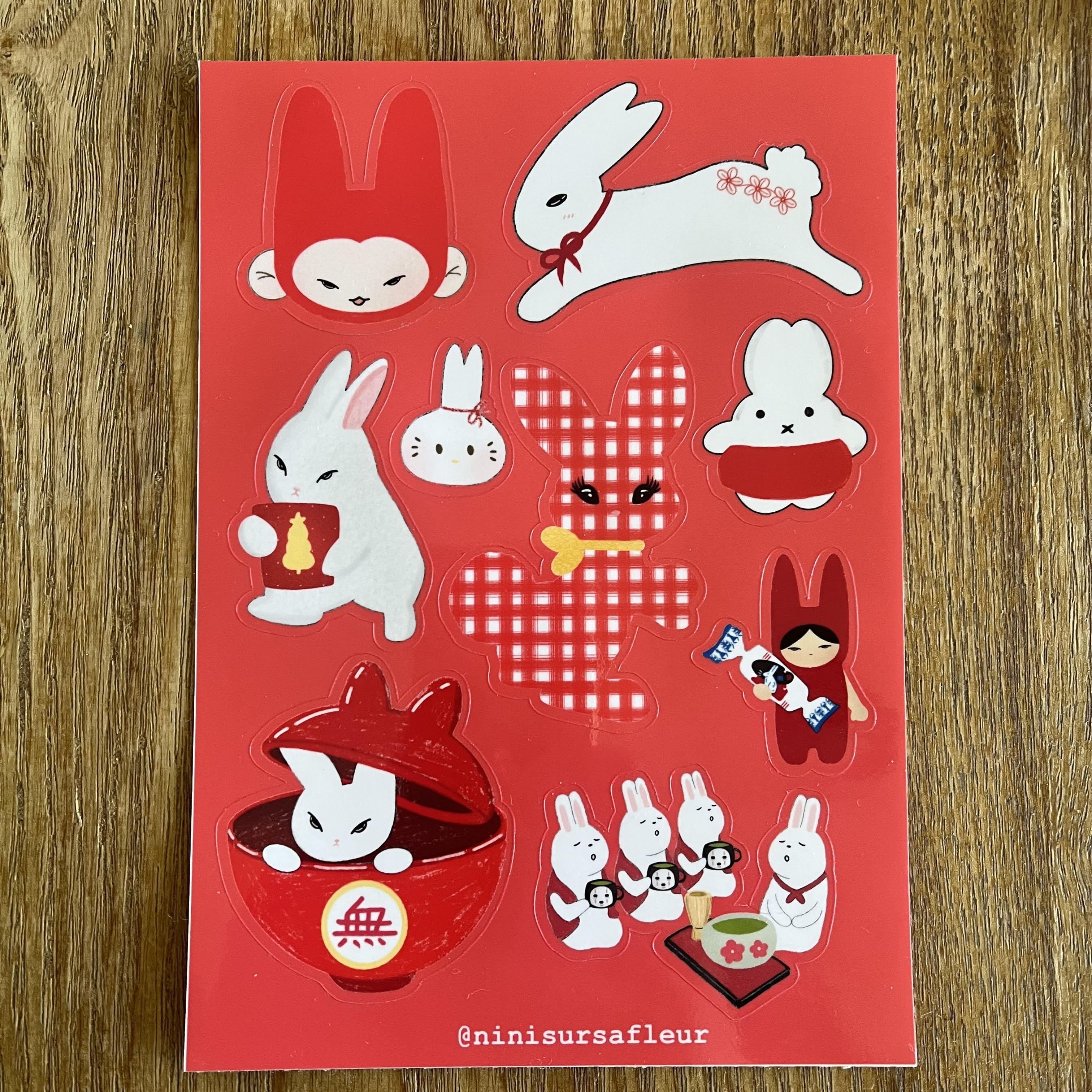 Planche de stickers - lapins rouge