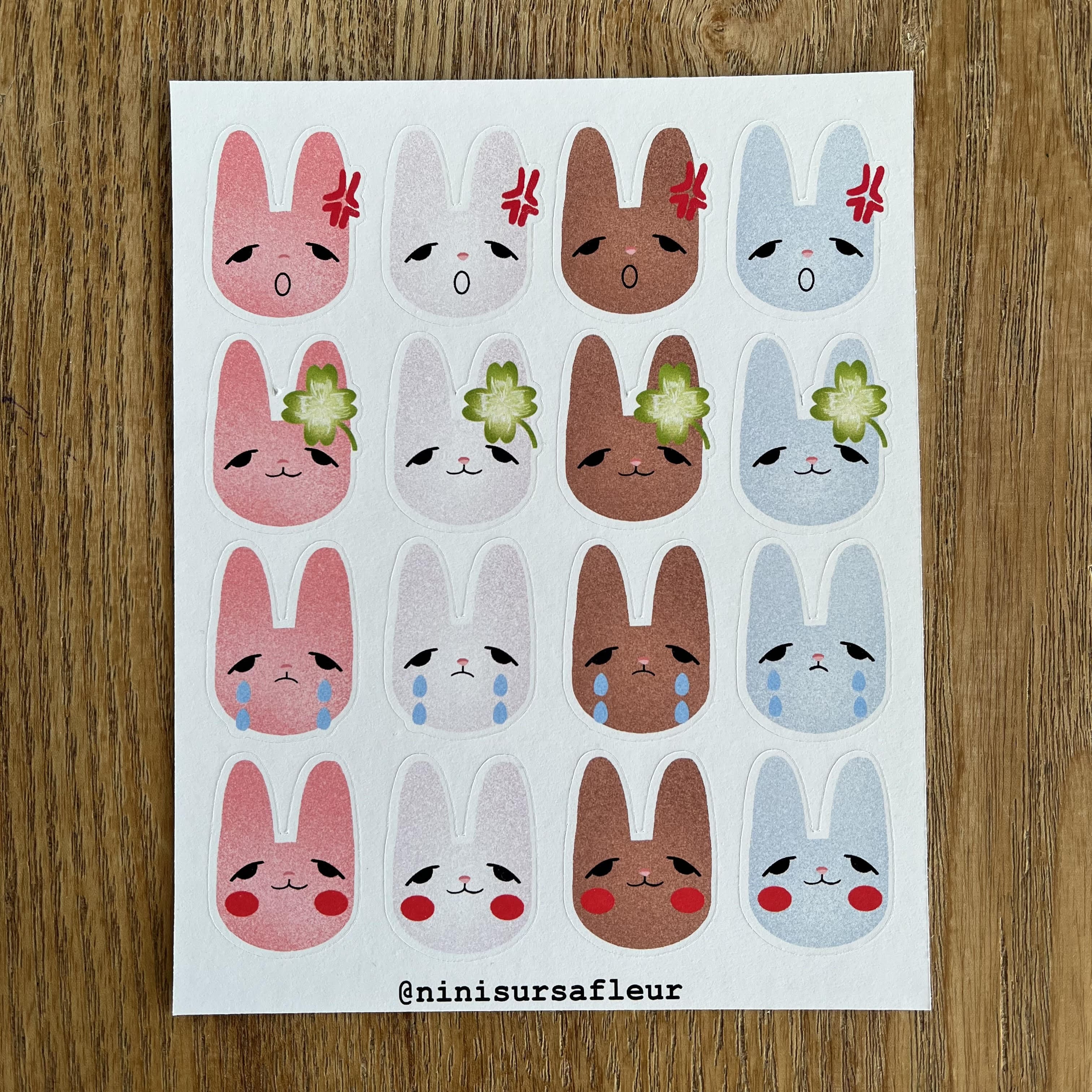 Planche de stickers - lapins émotions
