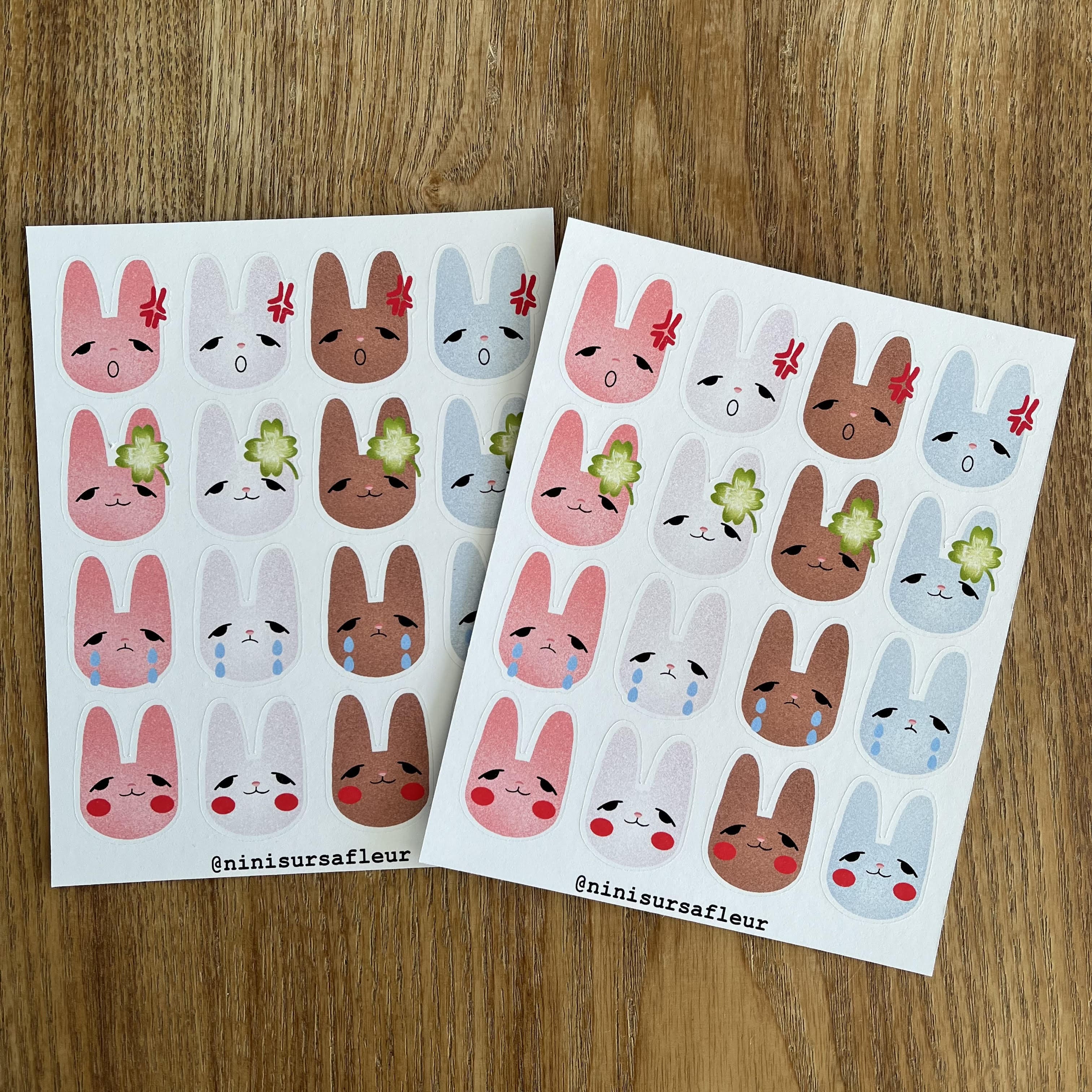 Planche de stickers - lapins émotions
